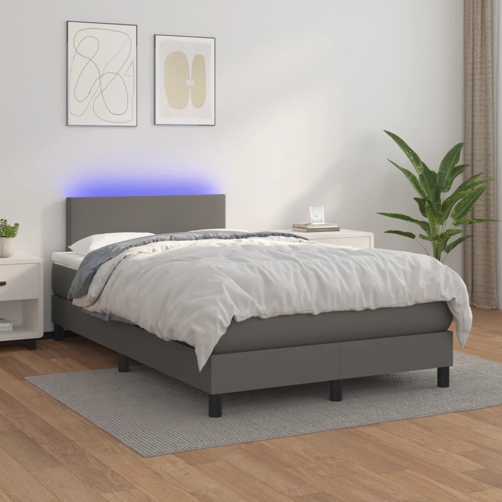 vidaXL Boxspring met matras en LED kunstleer grijs 120x190 cm