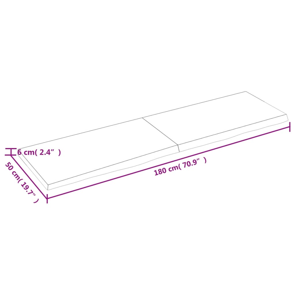 vidaXL Tafelblad 180x50x(2-6) cm onbehandeld massief eikenhout