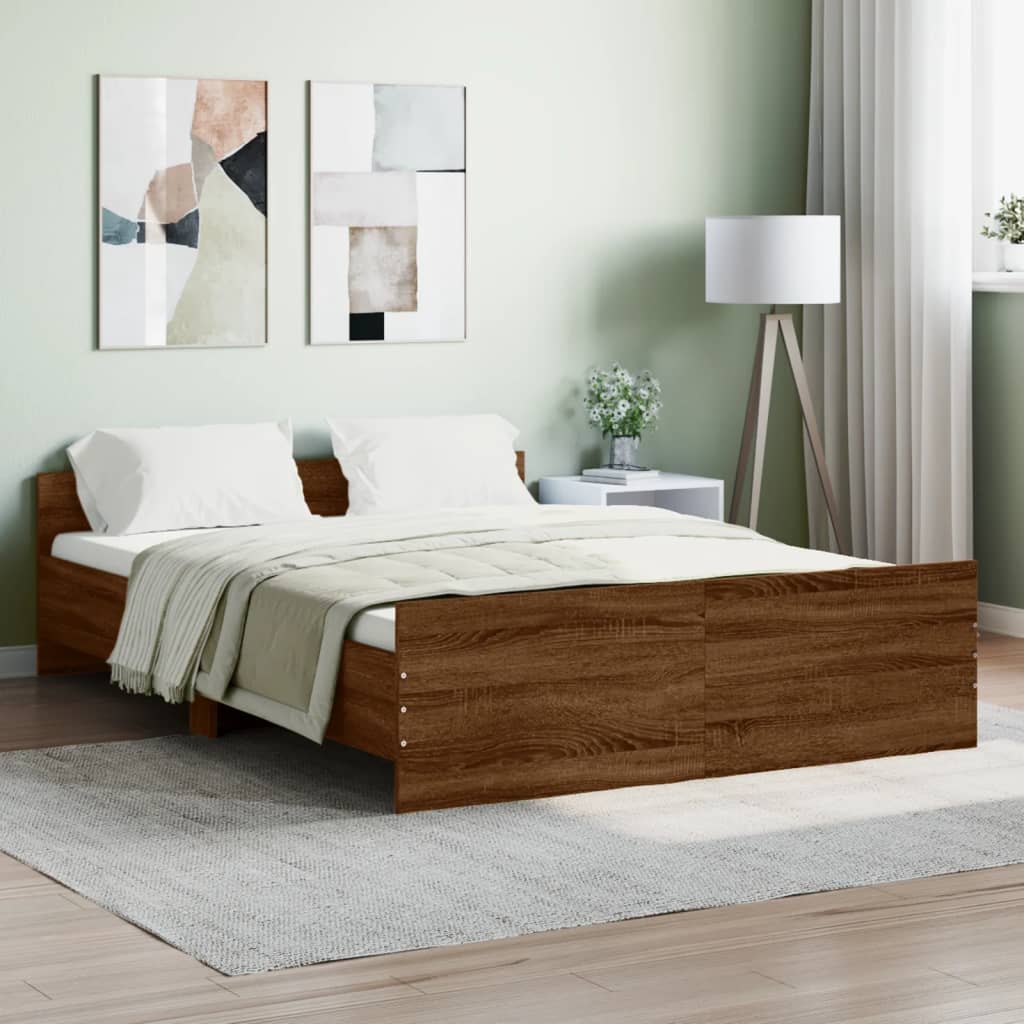 vidaXL Bedframe hoofd- en voeteneinde bruin eikenkleur 140x190 cm