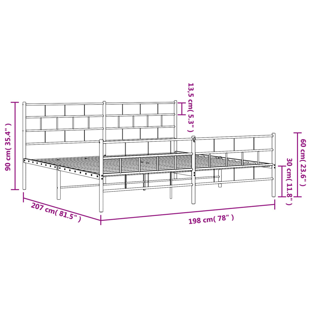 vidaXL Bedframe met hoofd- en voeteneinde metaal zwart 193x203 cm