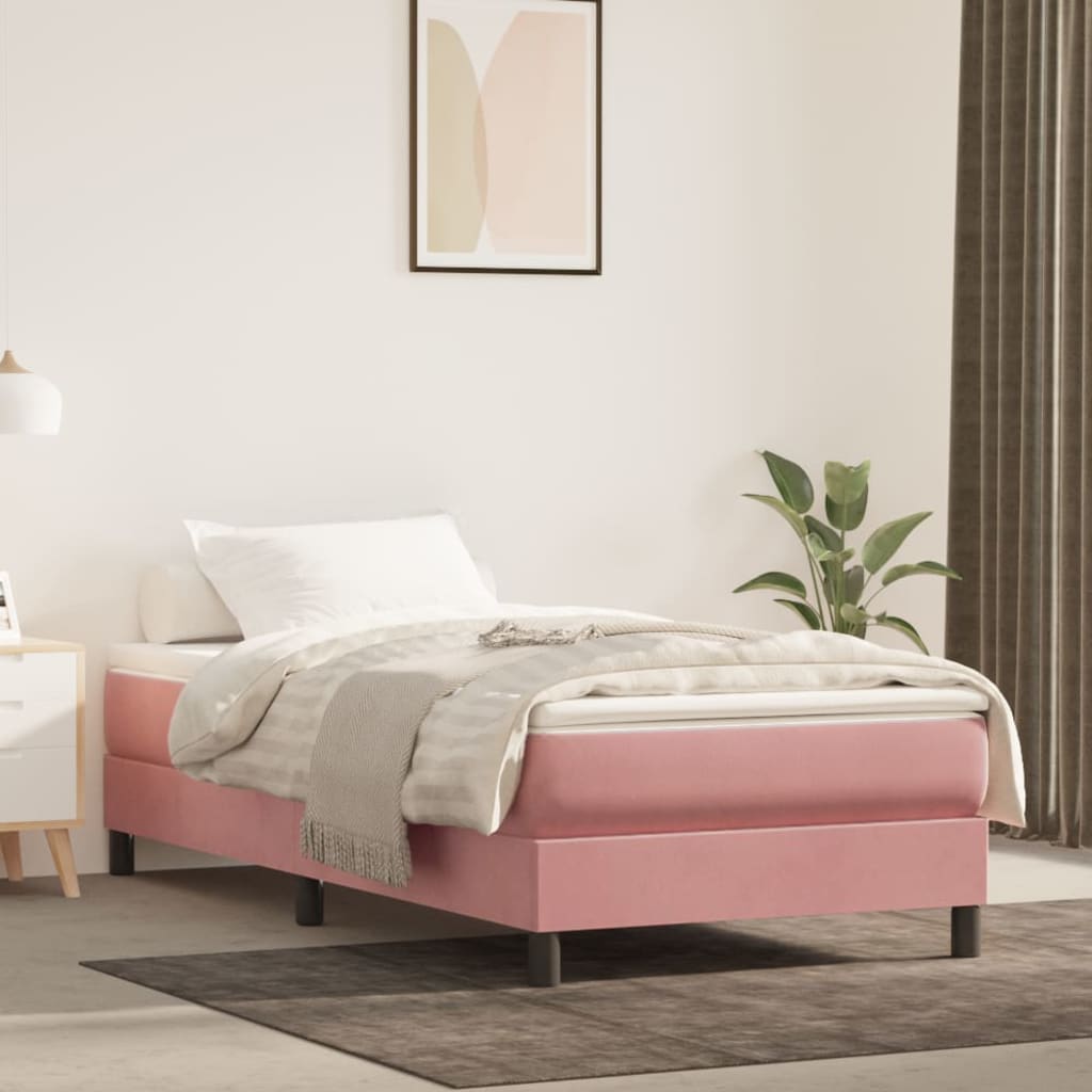 vidaXL Boxspring met matras fluweel roze 100x200 cm