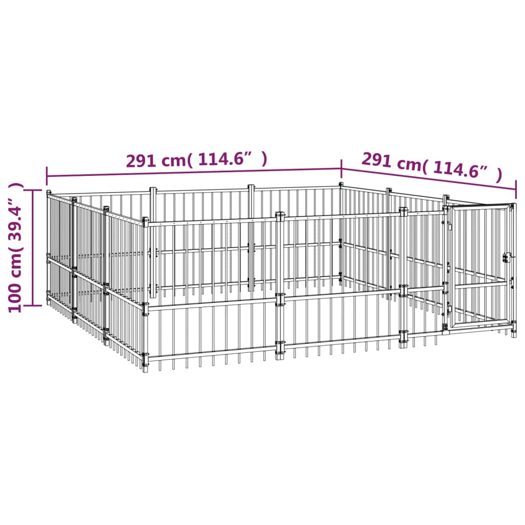 vidaXL Hondenkennel voor buiten 8,47 m² staal