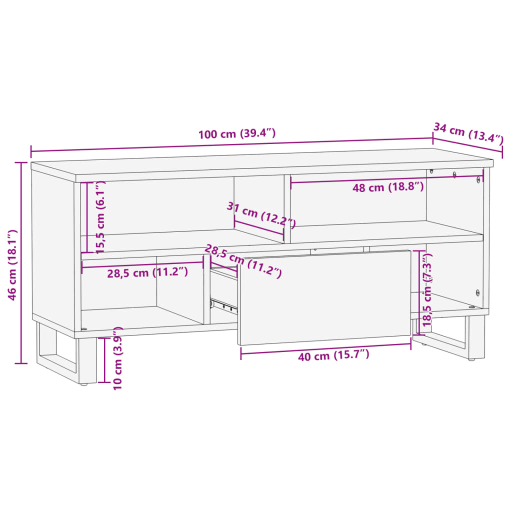 vidaXL Tv-meubel 100x34x46 cm massief mangohout bruin