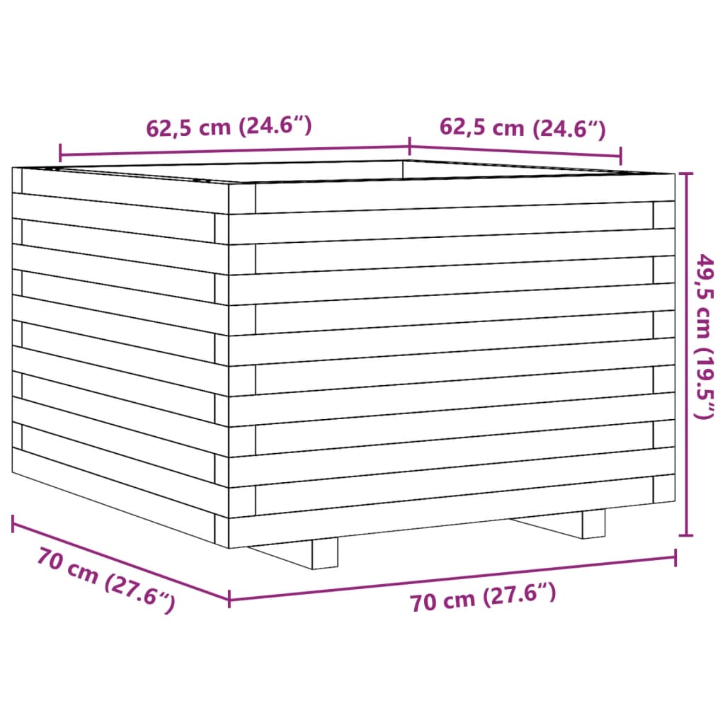 vidaXL Plantenbak 70x70x49,5 cm massief grenenhout wasbruin