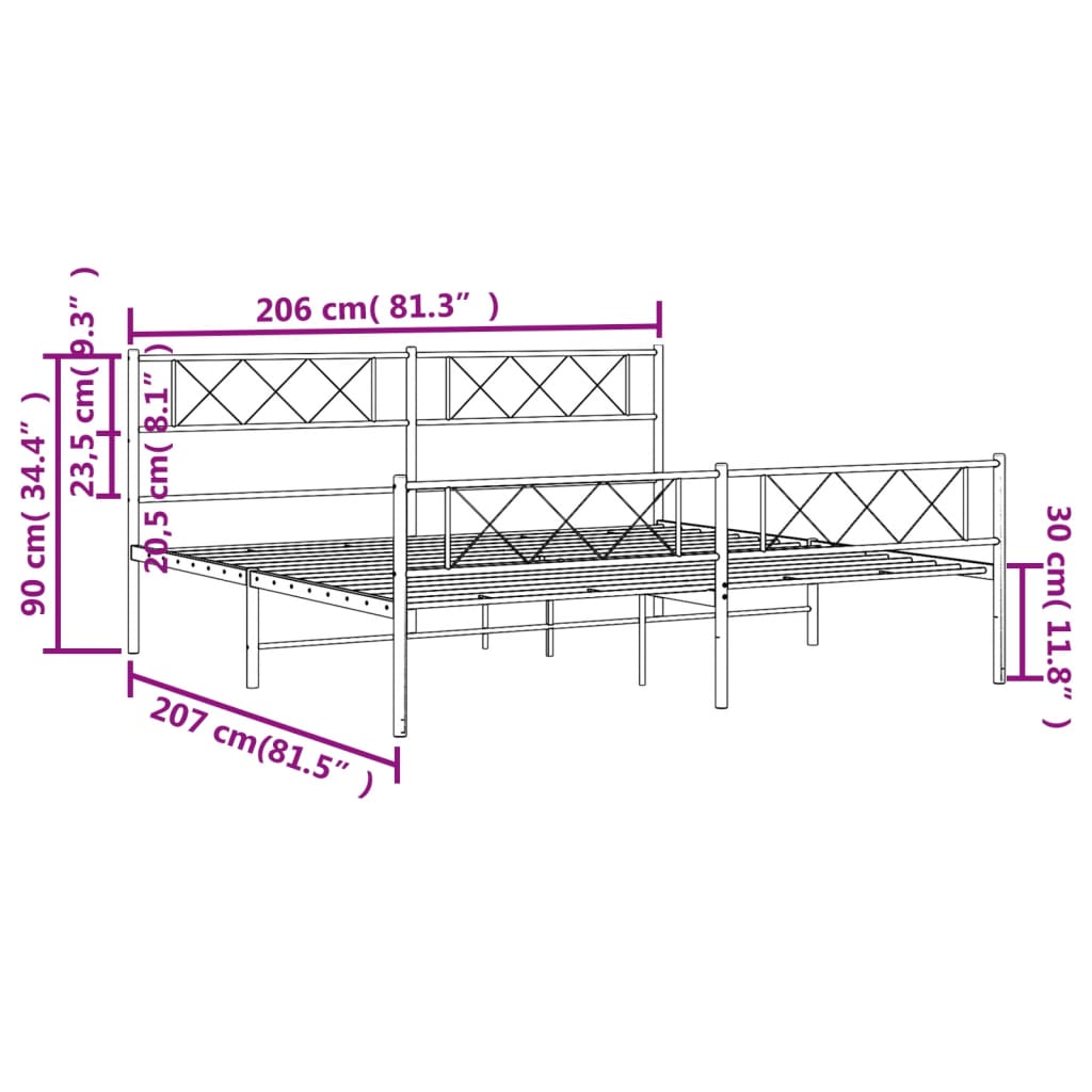 vidaXL Bedframe met hoofd- en voeteneinde metaal zwart 200x200 cm