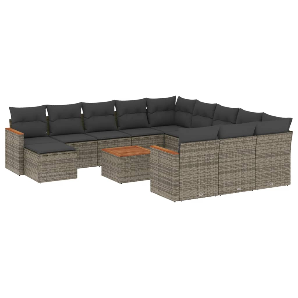 vidaXL 13-delige Loungeset met kussens poly rattan grijs