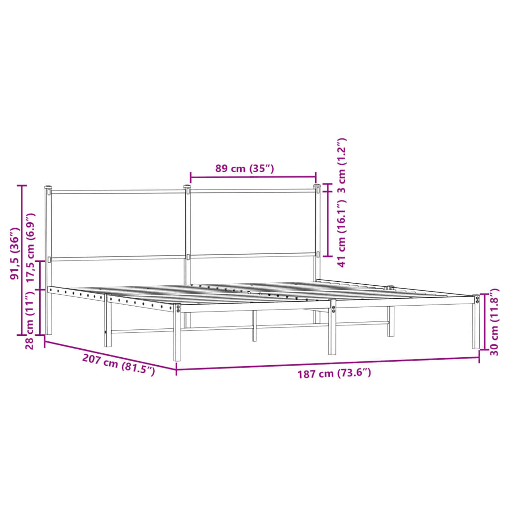 vidaXL Bedframe zonder matras metaal sonoma eikenkleurig 180x200 cm