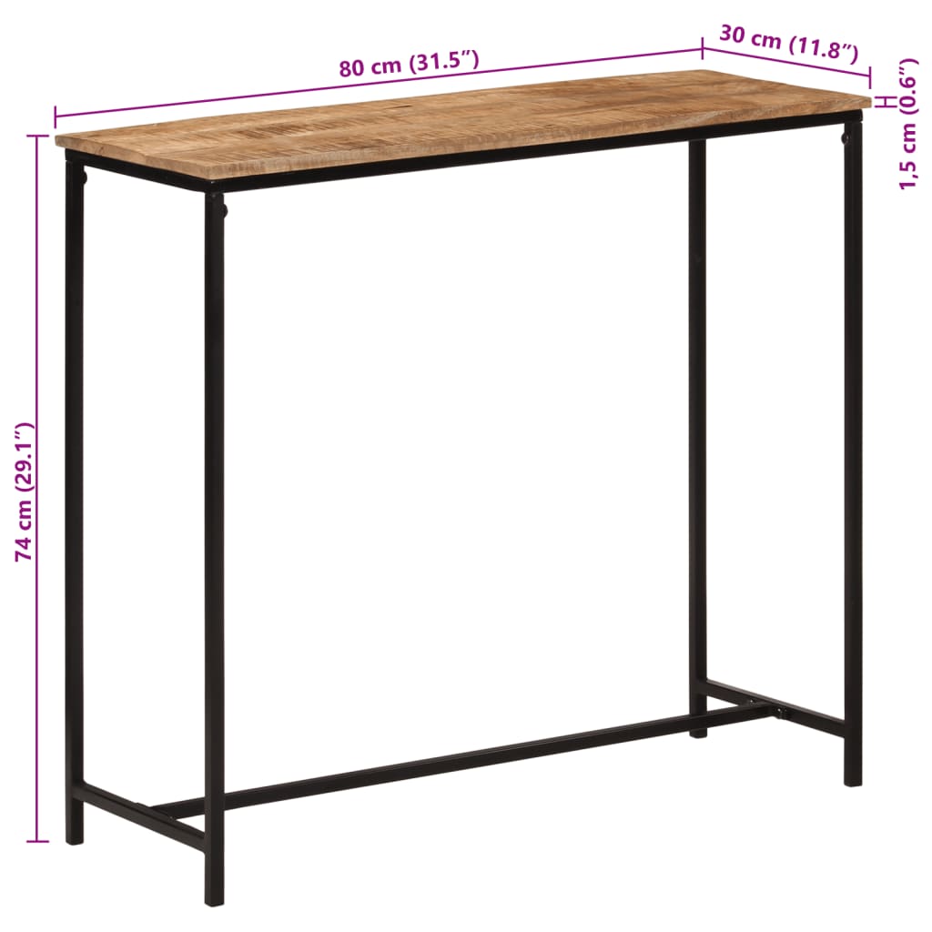 vidaXL Wandtafel 80x30x74 cm massief mangohout en ijzer