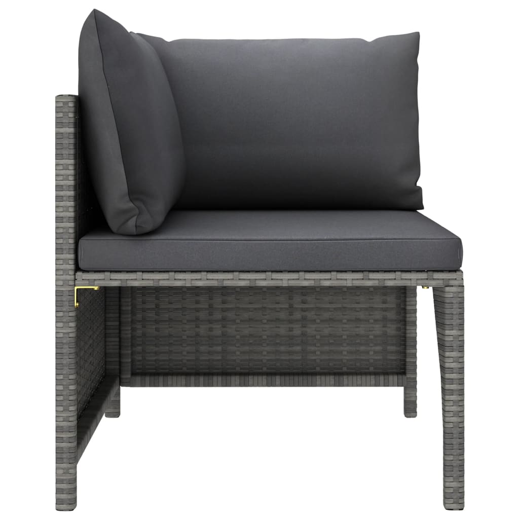 vidaXL 3-delige Loungeset met kussens poly rattan grijs