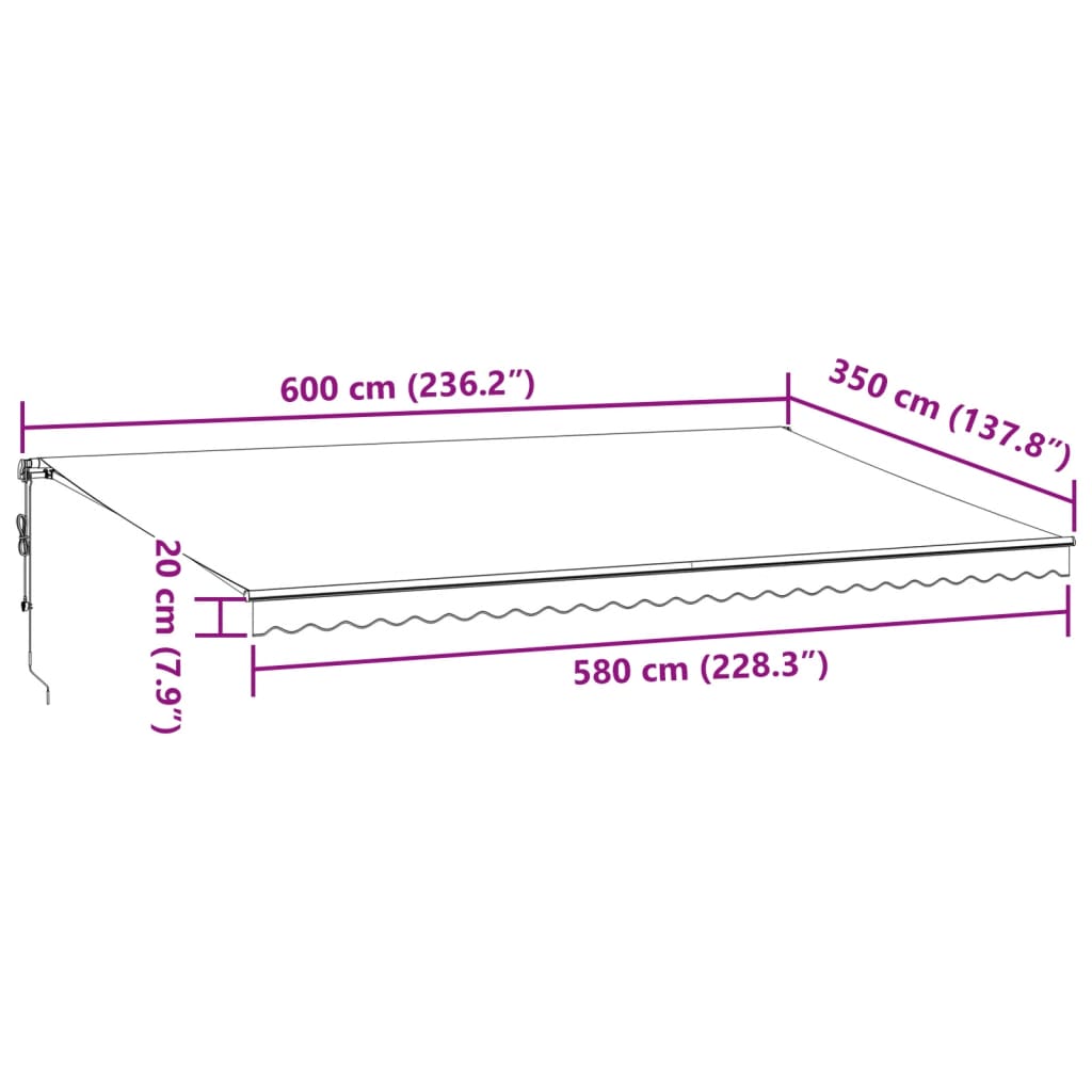 vidaXL Luifel automatisch uittrekbaar met LED's 600x350 cm bordeaux