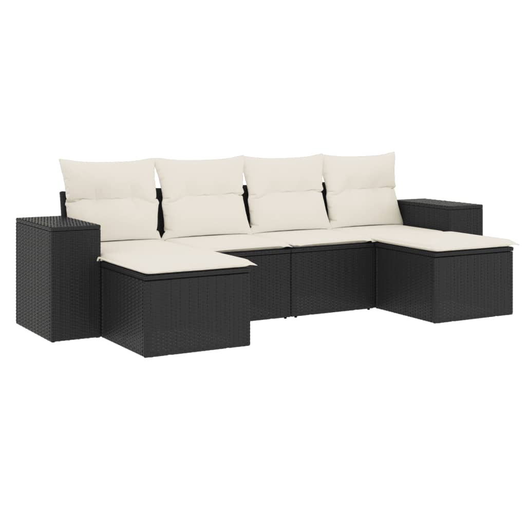 vidaXL 6-delige Loungeset met kussens poly rattan zwart