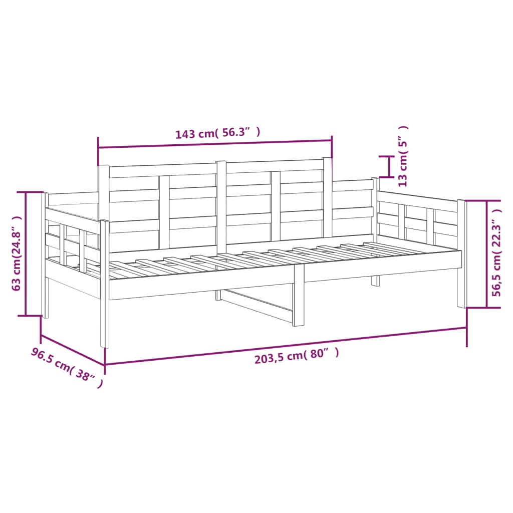 vidaXL Slaapbank massief grenenhout wit 90x200 cm