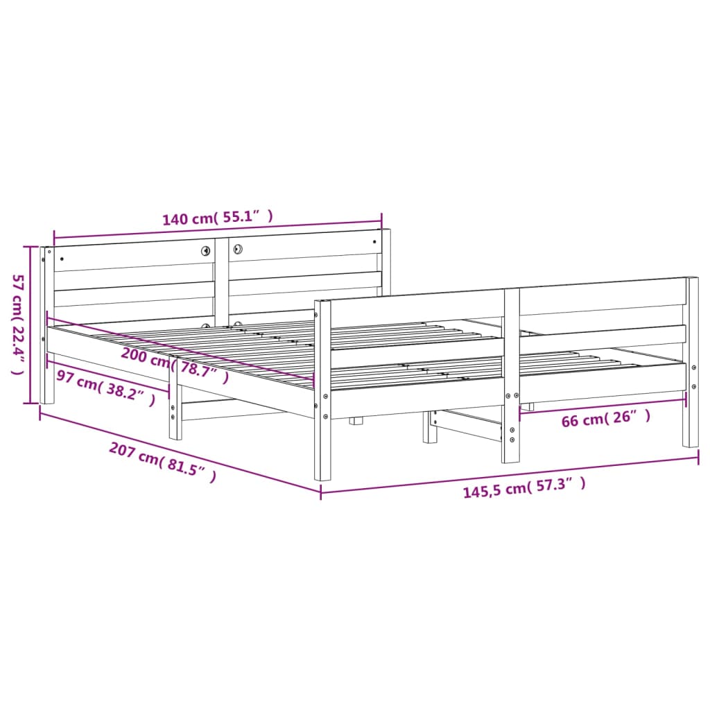 vidaXL Bedframe zonder matras massief grenenhout 140x200 cm