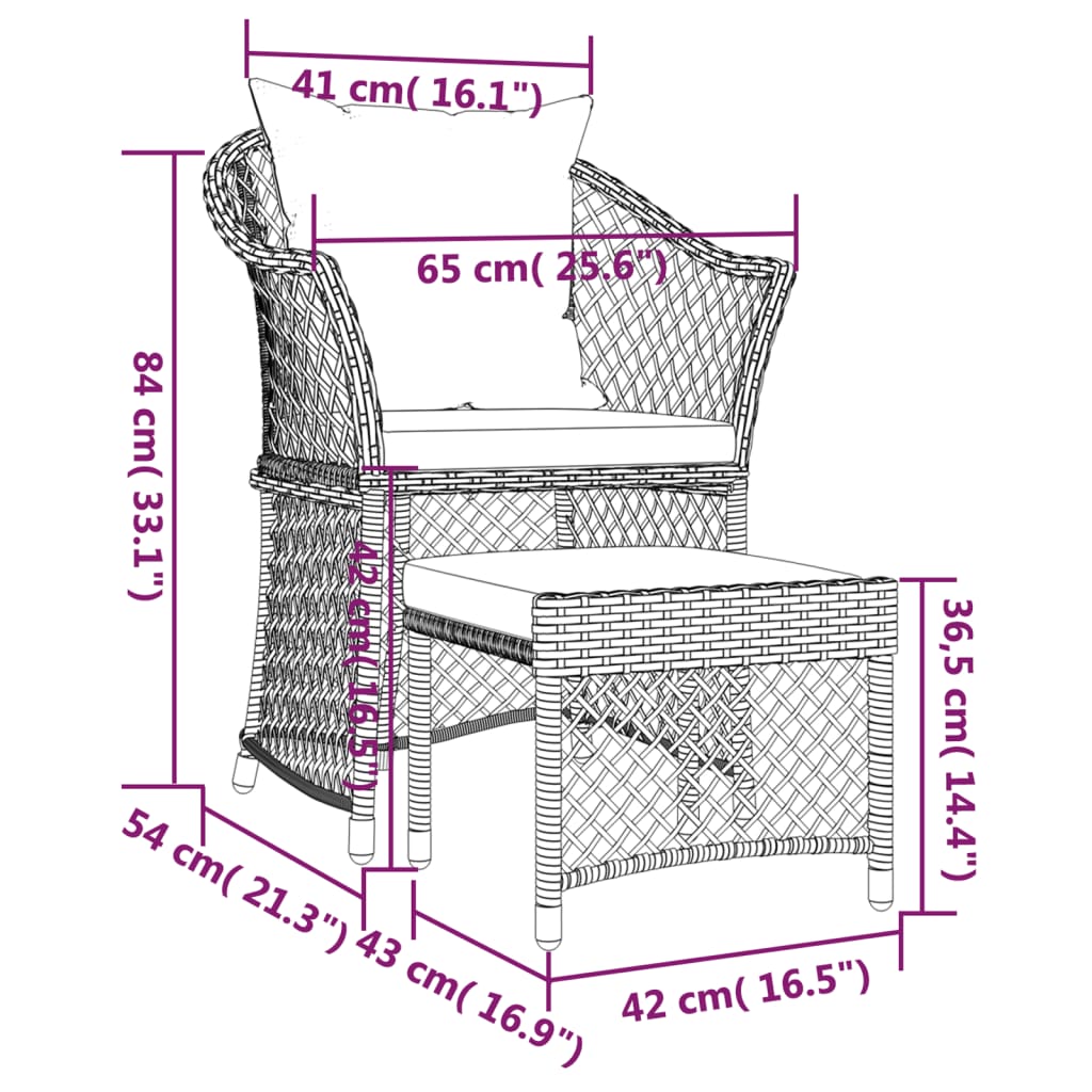 vidaXL 2-delige Loungeset met kussens poly rattan grijs