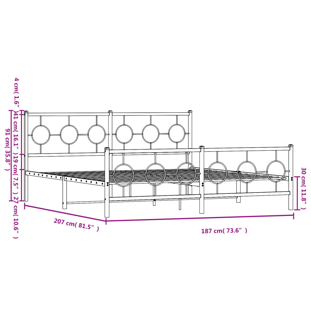 vidaXL Bedframe met voetbord zonder matras metaal zwart 180x200 cm