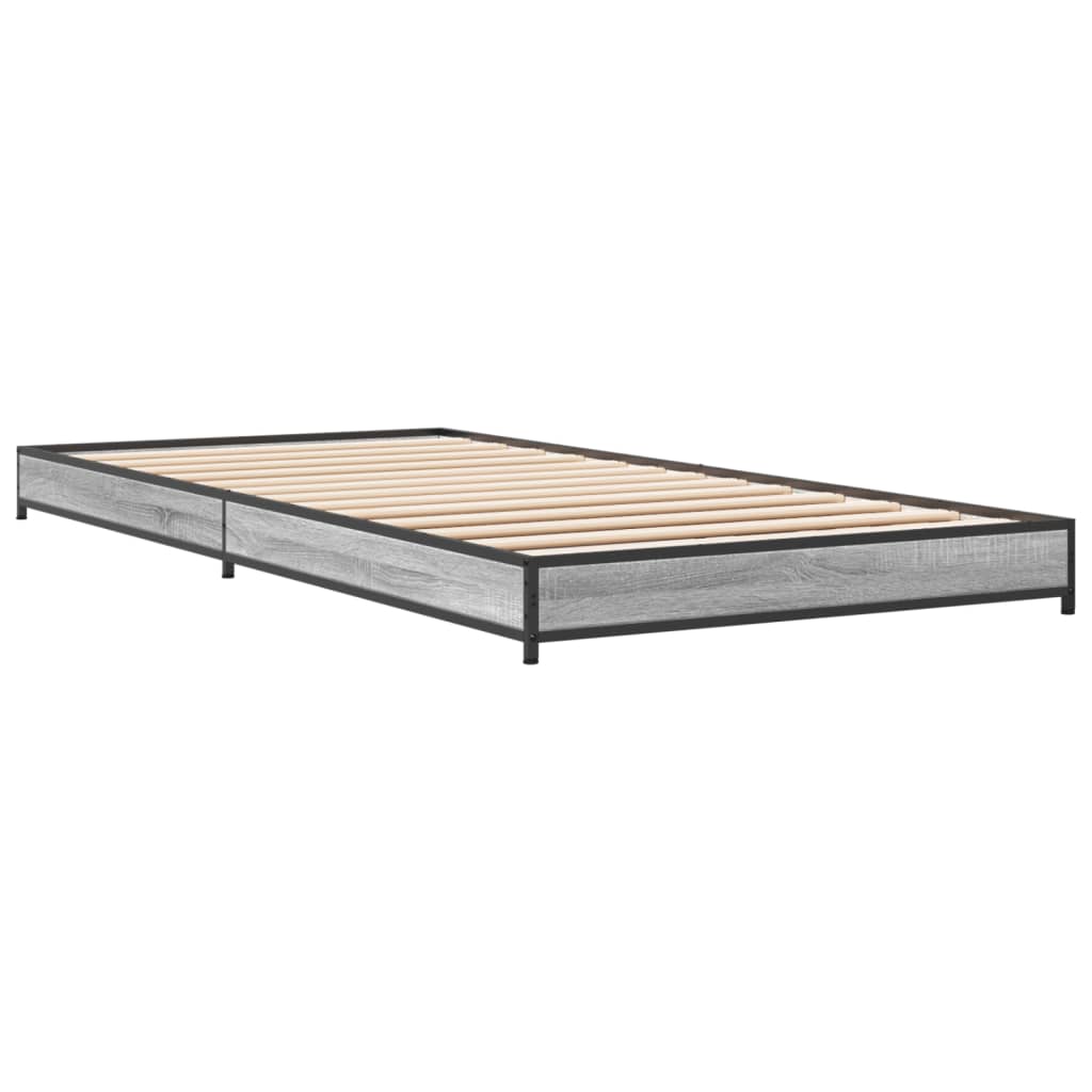 vidaXL Bedframe bewerkt hout en metaal grijs sonoma eiken 100x200 cm