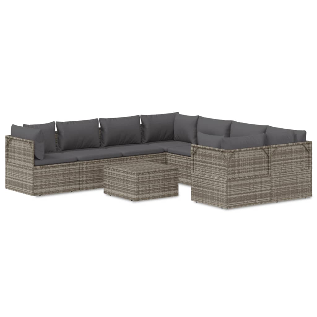 vidaXL 9-delige Loungeset met kussens poly rattan grijs