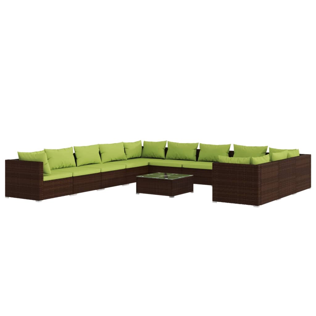 vidaXL 12-delige Loungeset met kussens poly rattan bruin