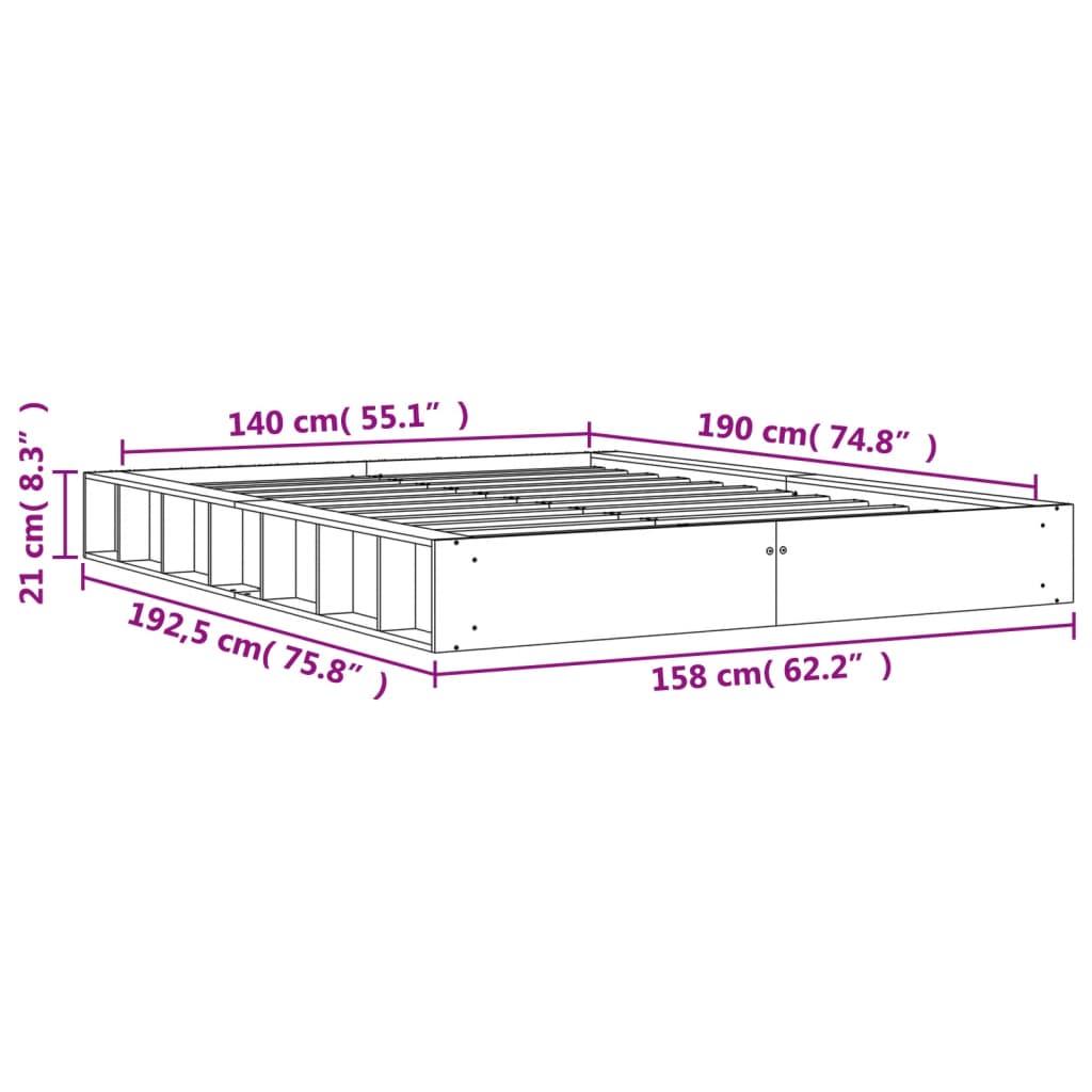 vidaXL Bed met matras massief grenenhout wasbruin 140x190 cm