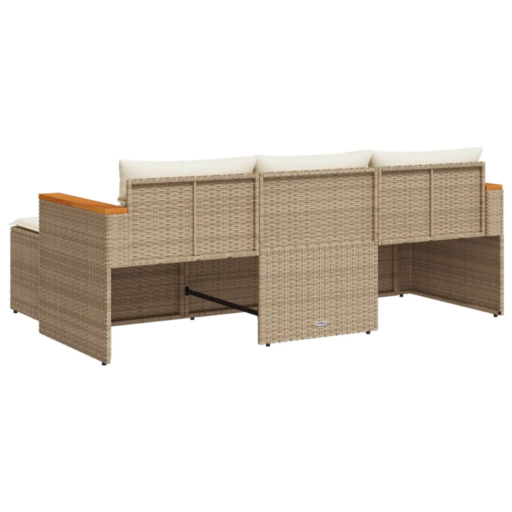 vidaXL 3-delige Loungeset met kussens poly rattan beige