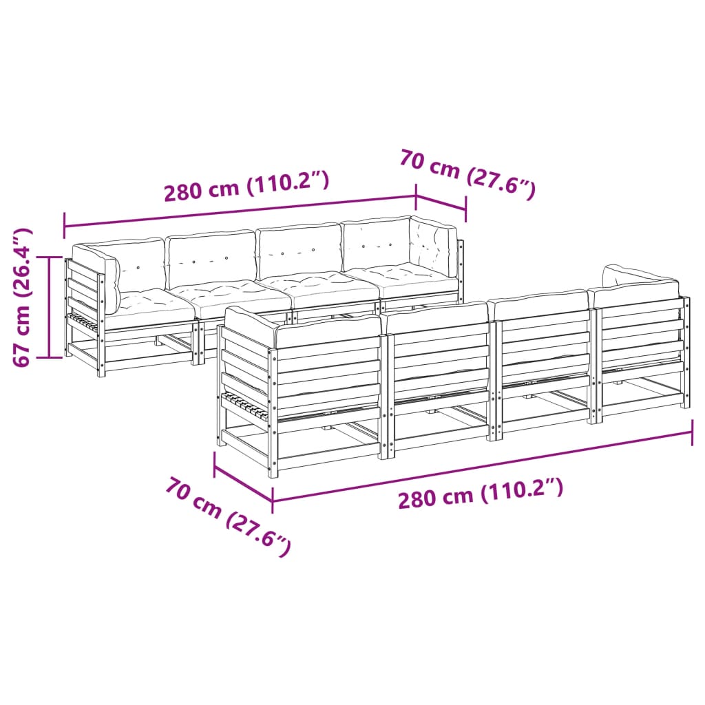 vidaXL 9-delige Loungeset met kussens massief grenenhout