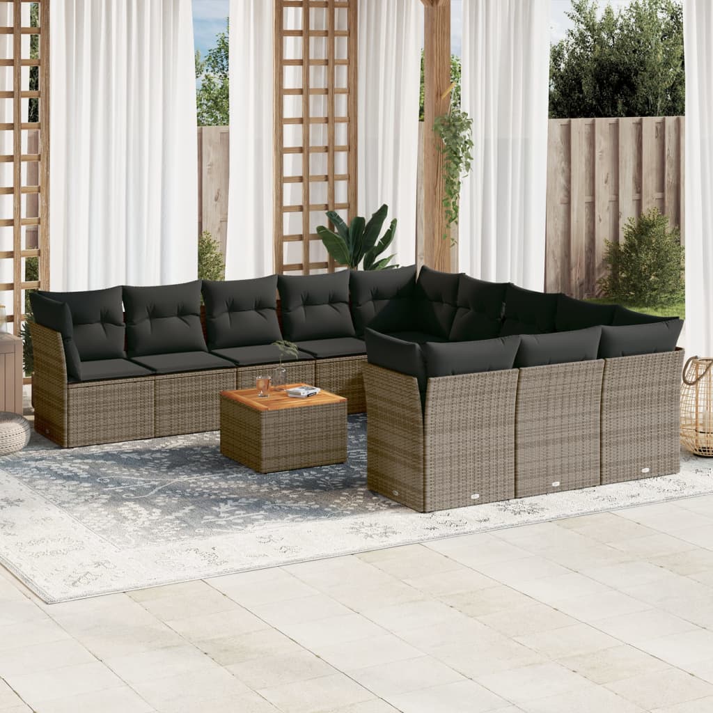 vidaXL 12-delige Loungeset met kussens poly rattan grijs