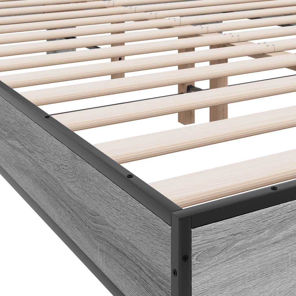 vidaXL Bedframe bewerkt hout metaal grijs sonoma eiken 140x190 cm