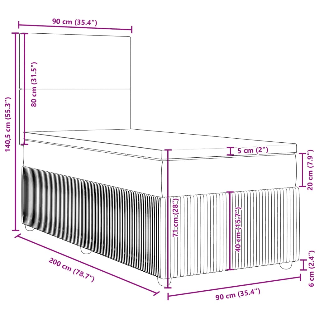 vidaXL Boxspring met matras stof lichtgrijs 90x200 cm