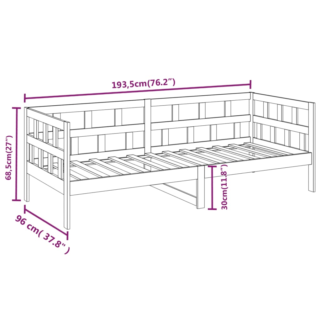 vidaXL Slaapbank massief grenenhout grijs 90x190 cm