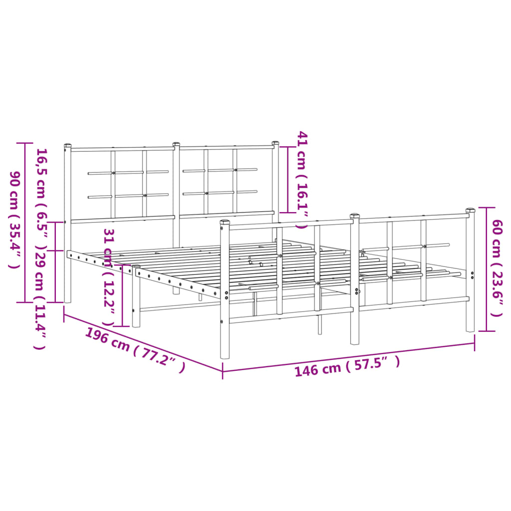 vidaXL Bedframe met hoofd- en voeteneinde metaal wit 140x190 cm