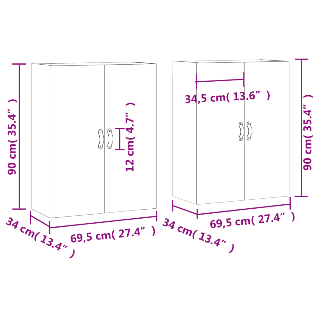 vidaXL Hangkasten 2 st 69,5x34x90 cm wit