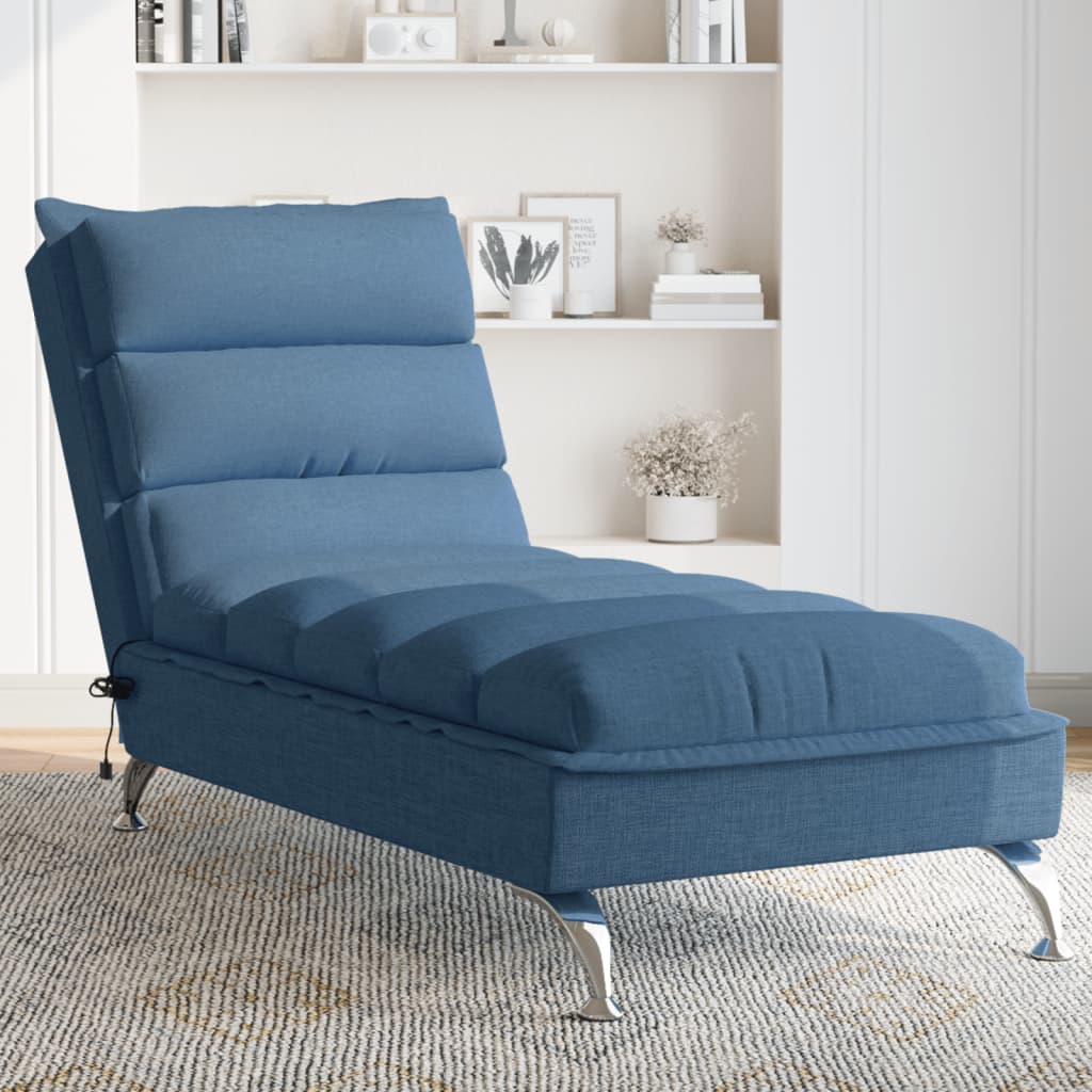 vidaXL Massage chaise longue met kussens stof blauw