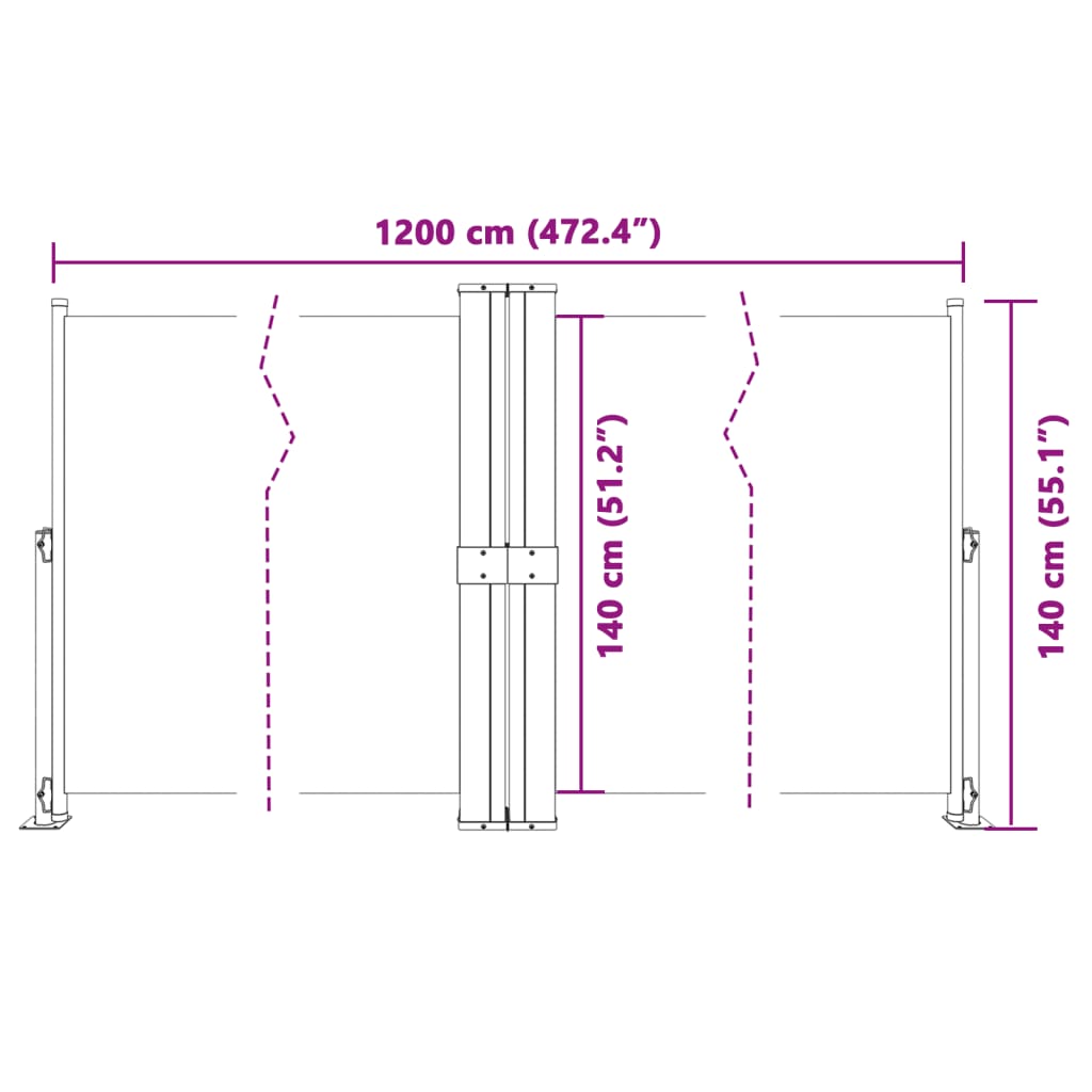 vidaXL Windscherm uittrekbaar 140x1200 cm crèmekleurig