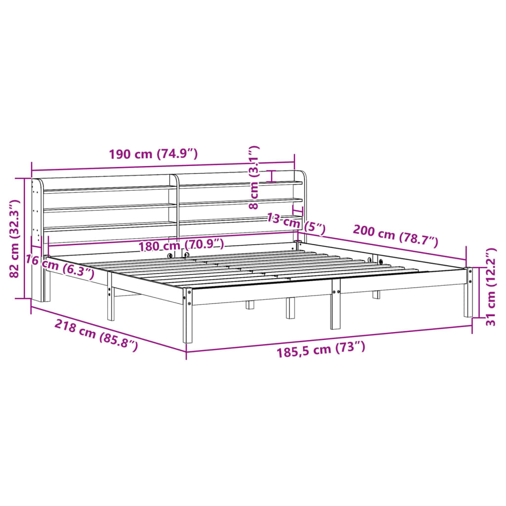 vidaXL Bedframe zonder matras massief grenenhout wit 180x200 cm