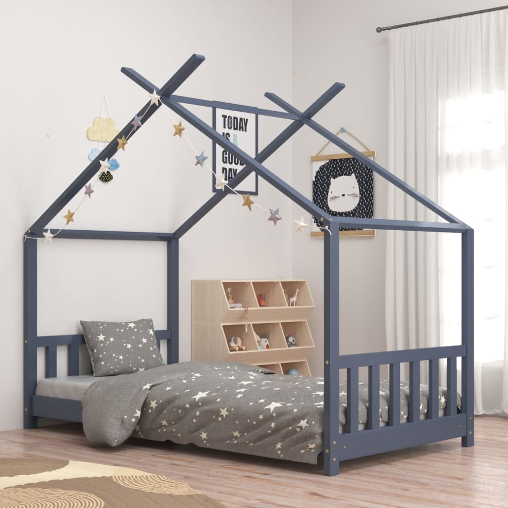 vidaXL Kinderbedframe massief grenenhout grijs 70x140 cm