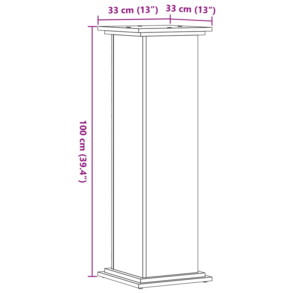 vidaXL Plantenstandaard 33x33x100 cm bewerkt hout gerookt eikenkleurig