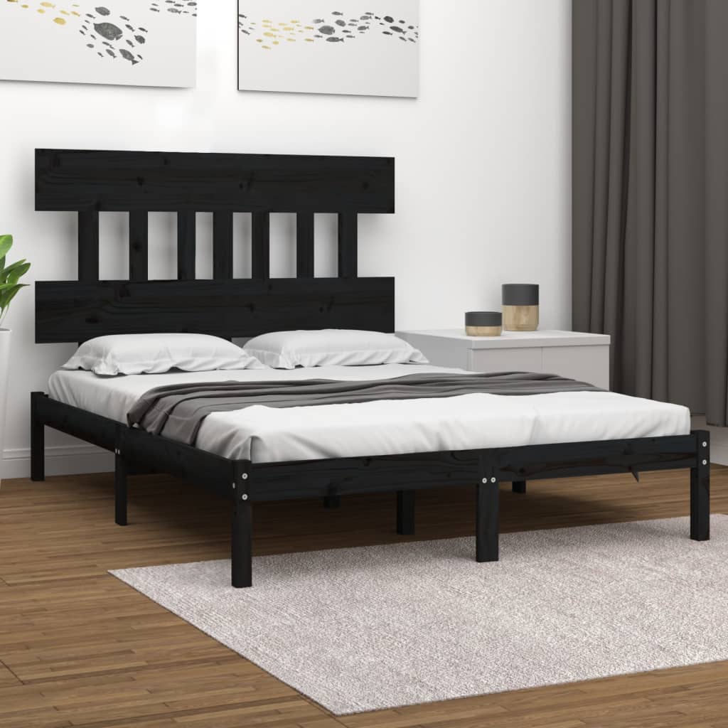 vidaXL Bedframe massief hout zwart 135x190 cm