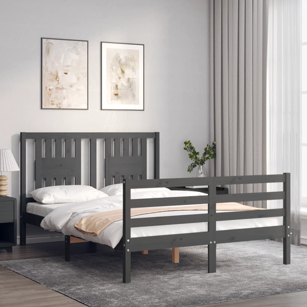 vidaXL Bedframe met hoofdbord massief hout grijs