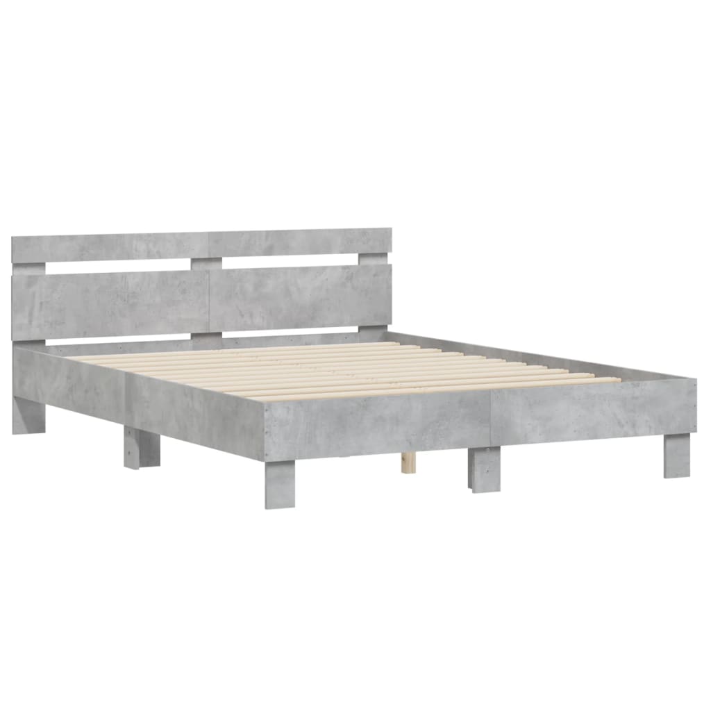 vidaXL Bedframe met hoofdeinde bewerkt hout betongrijs 150x200 cm