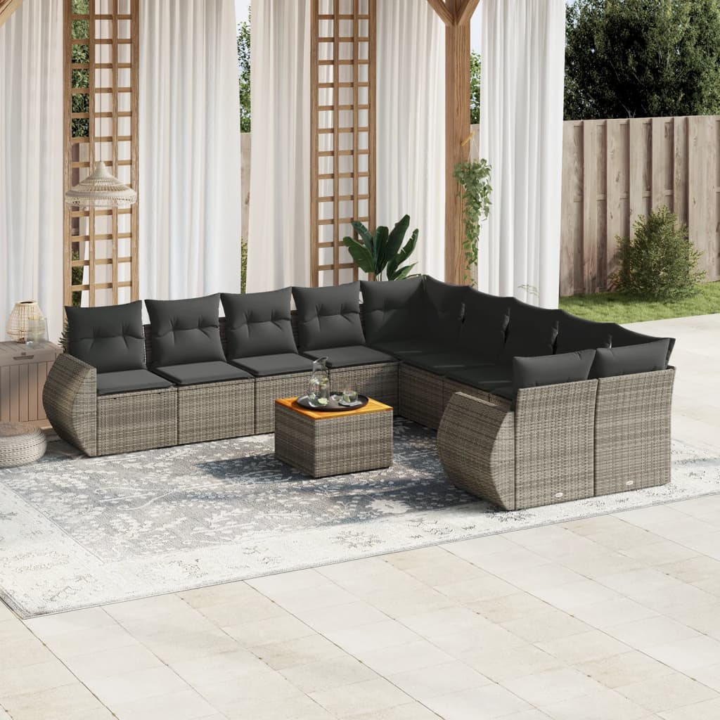 vidaXL 11-delige Loungeset met kussens poly rattan grijs