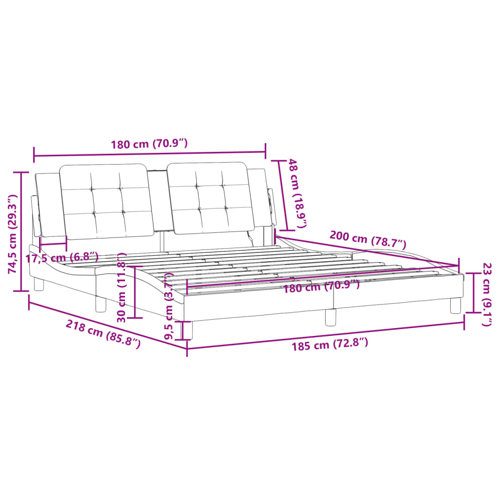 vidaXL Bedframe met LED-verlichting kunstleer zwart 180x200 cm