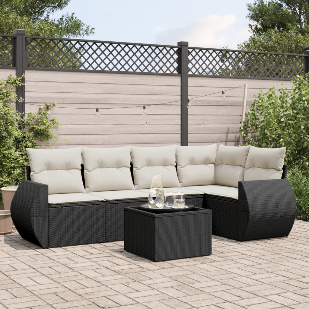 vidaXL 6-delige Loungeset met kussens poly rattan zwart