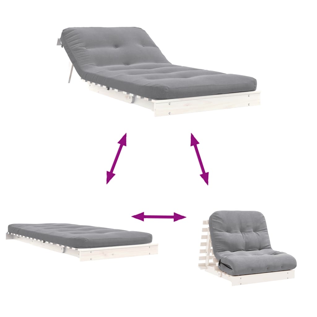 vidaXL Futon slaapbank met matras 80x206x11 cm massief grenenhout wit