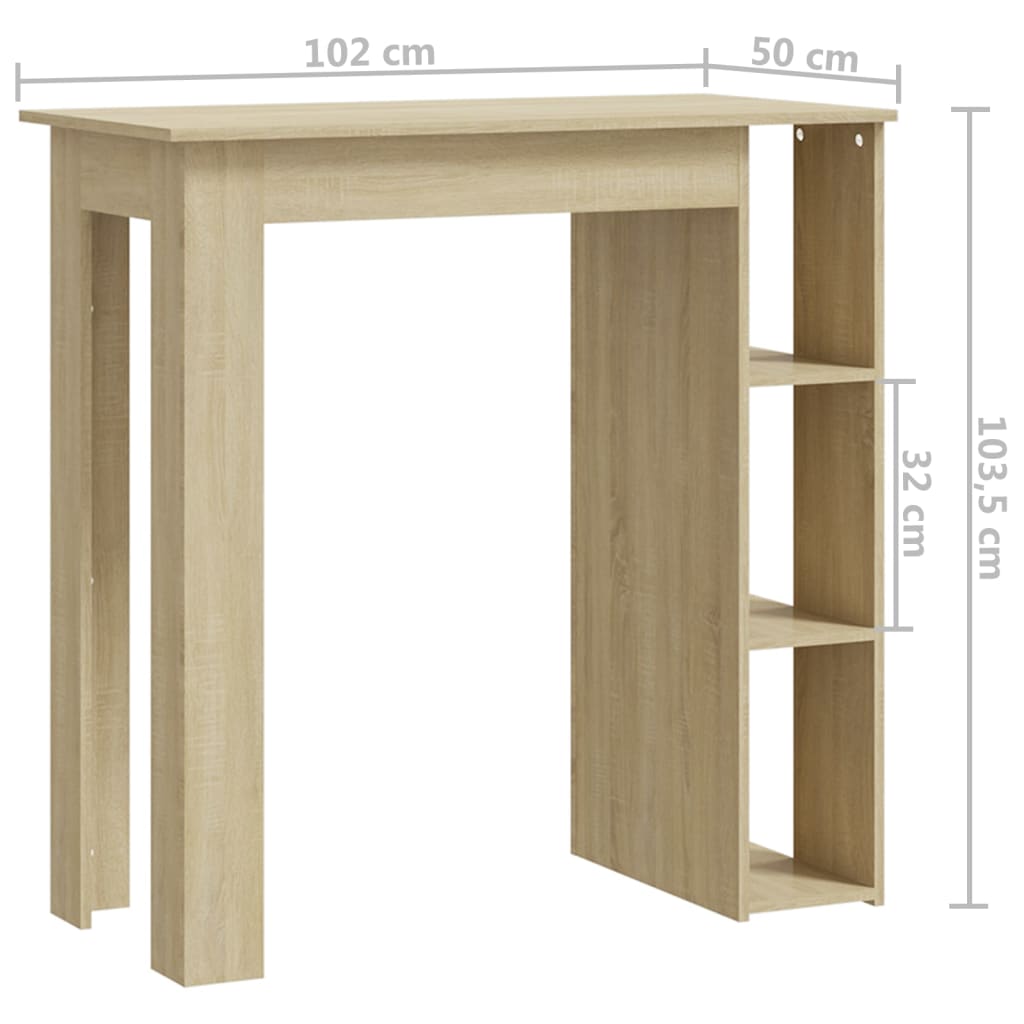 vidaXL Bartafel met schap 102x50x103,5 cm hout sonoma eikenkleur