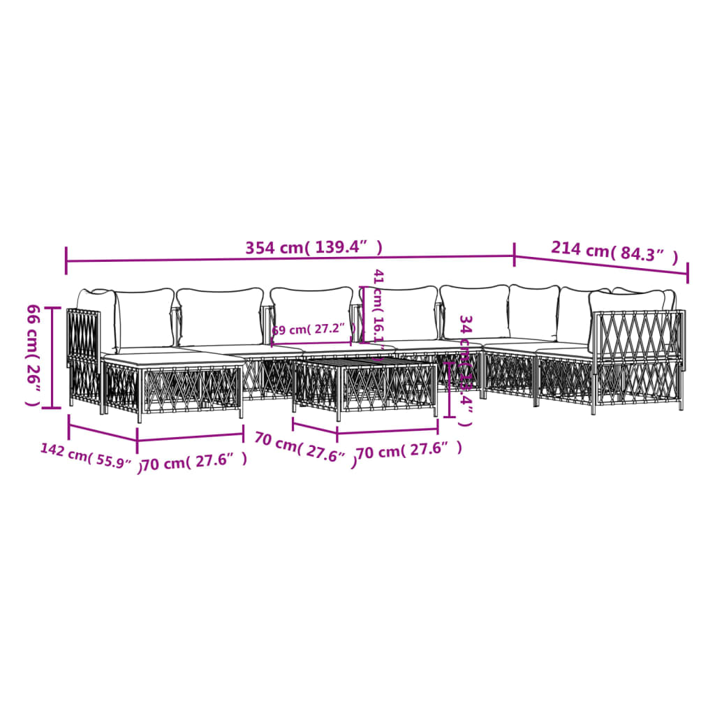 vidaXL 9-delige Loungeset met kussens staal wit