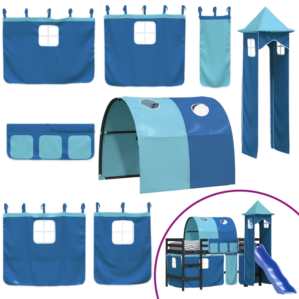 vidaXL Kinderhoogslaper met toren 90x200 cm massief grenenhout blauw