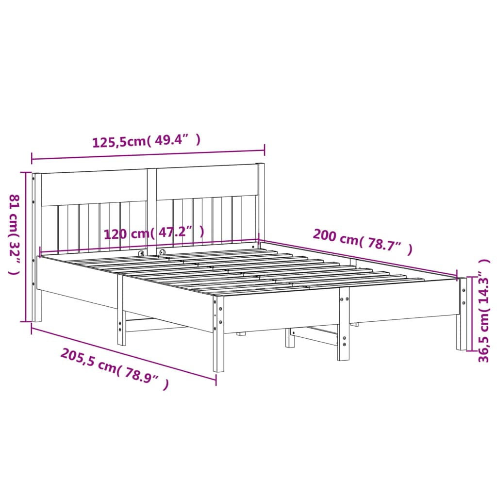 vidaXL Bedframe zonder matras massief grenenhout wit 120x200 cm