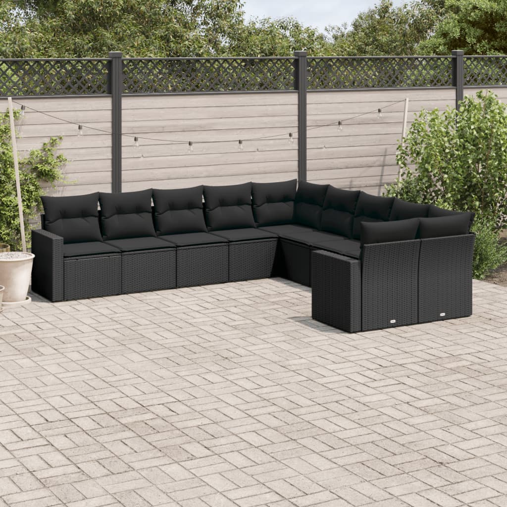 vidaXL 10-delige Loungeset met kussens poly rattan zwart