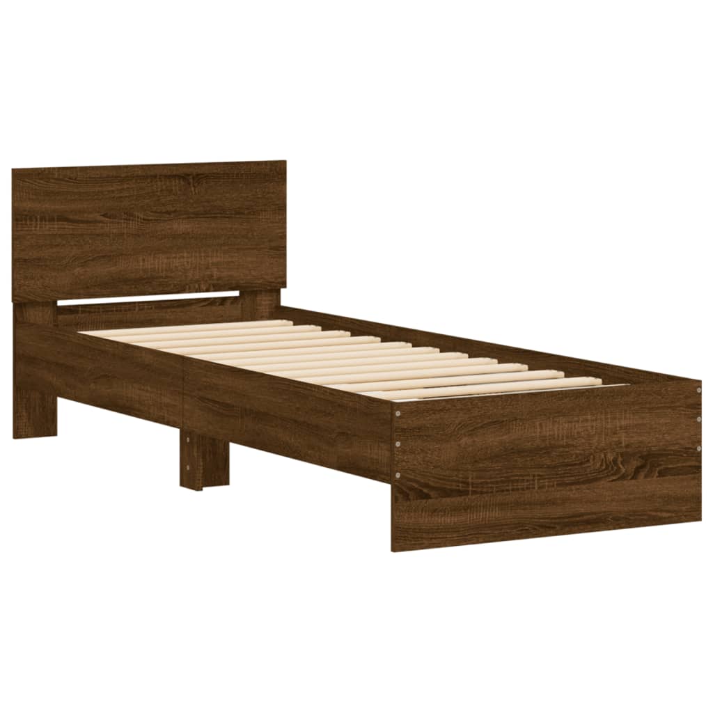 vidaXL Bedframe met hoofdbord en LED bruin eikenkleur 75x190 cm