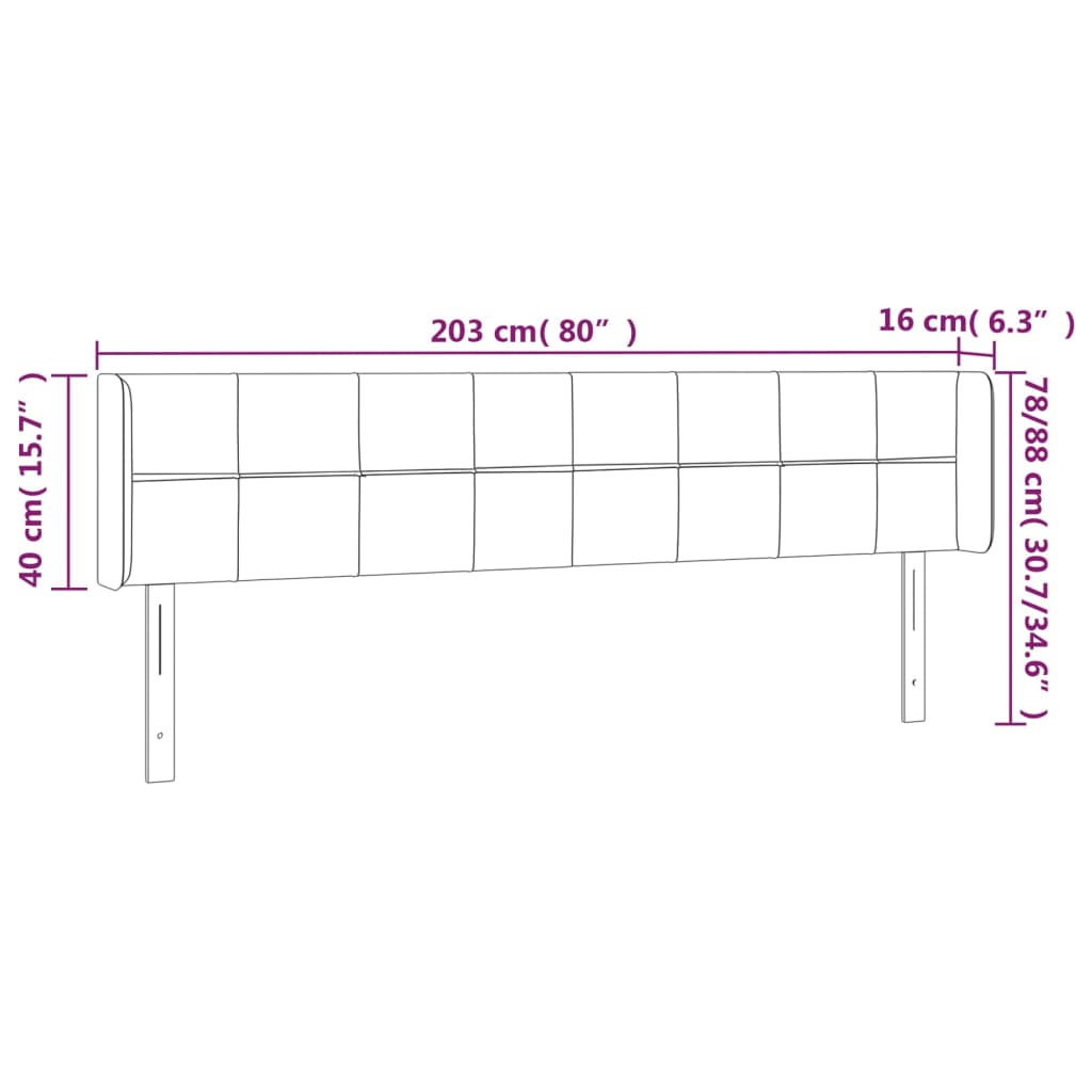 vidaXL Hoofdbord met randen 203x16x78/88 cm fluweel donkergroen